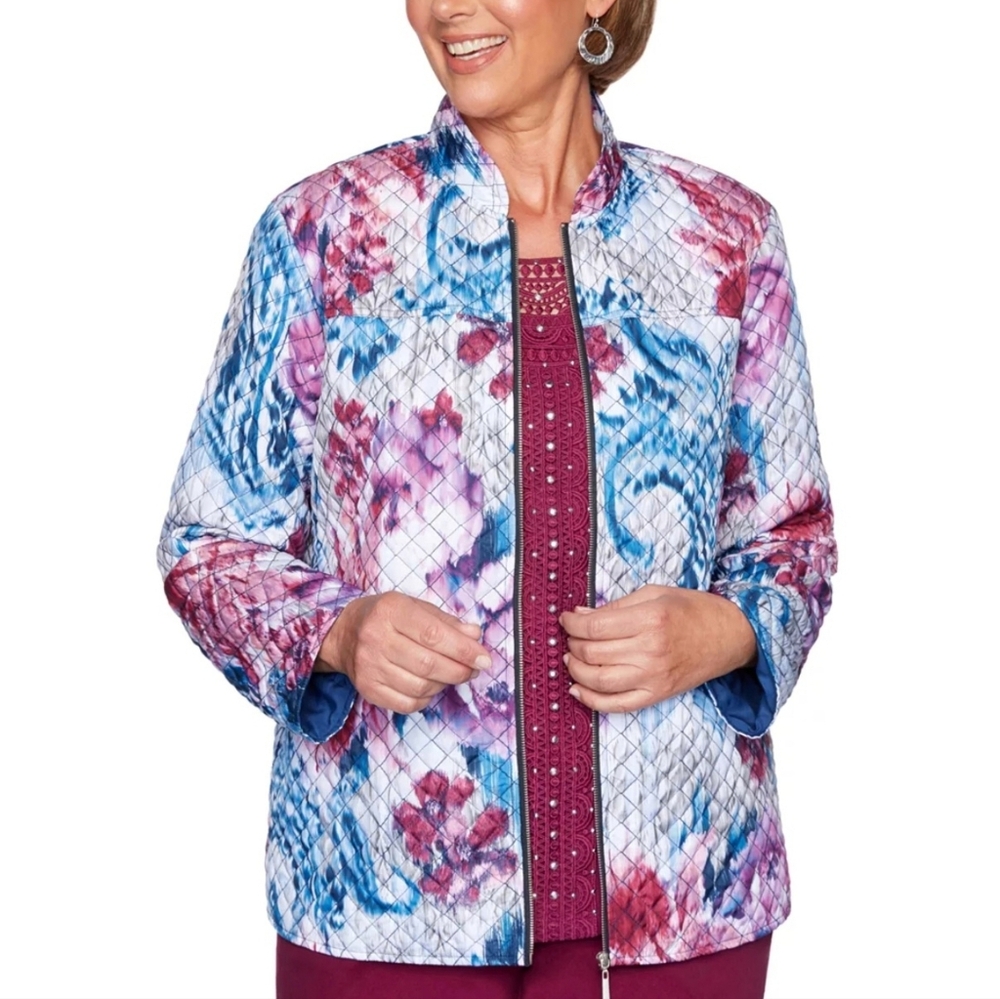 NWT Alfred Dunner “Autumn Harvest” 2019 Printed Quilted Floral Jacket Size 14